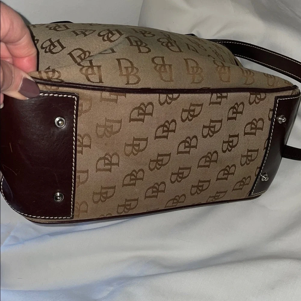 Dooney & Bourke Brown Satchel with Structured Shape and Monogram Pattern - Picture 7 of 13